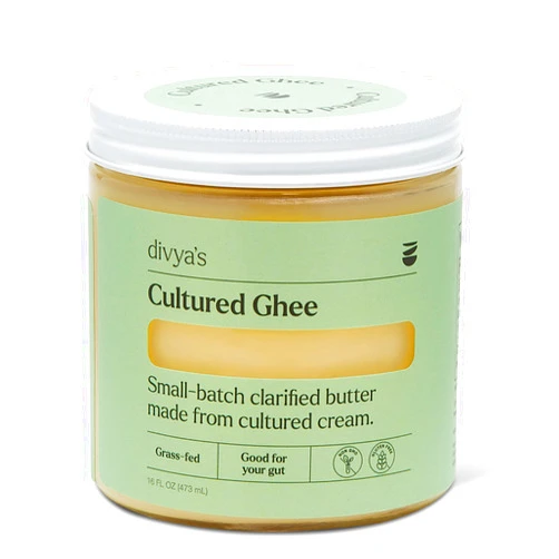 Divya's Cultured Ghee - 16 oz Grass-Fed Ghee Clarified Butter - Great For Cooking Meals & Promotes Gut Health - Non-GMO, Gluten Free, Keto Friendly, Ayurvedic Ghee Butter