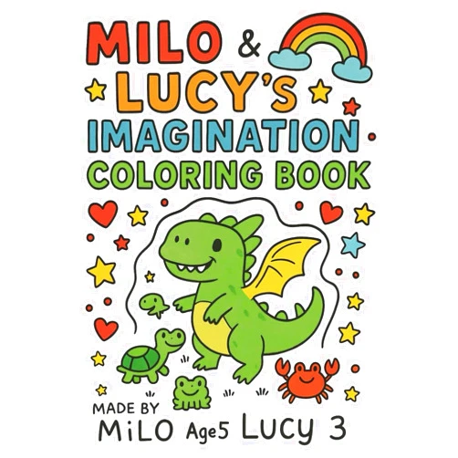 By Milo Mitchell (Author), Lucy Mitchell (Author) Milo + Lucy's Wild Coloring Adventures: A Kid-Inspired Coloring Book: Fun Dinosaur, Animal & Adventure Coloring Pages for Kids Ages 3–7 | Created with Big Imaginations & AI Magic