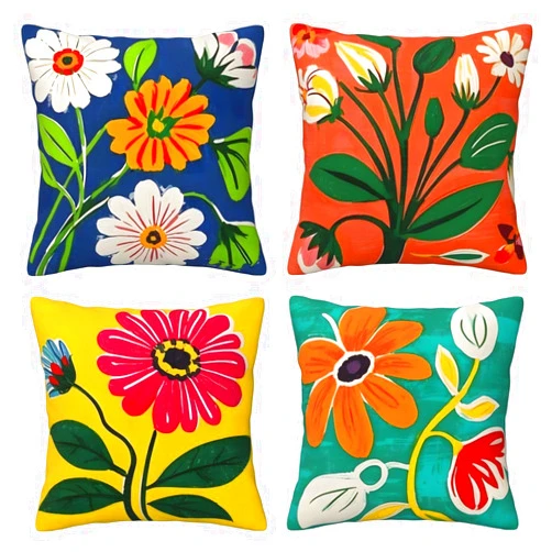 Generic Set of 4 Art Theme Pillow Cover Reversible Pillow Cases Decorative Cushion Throw Pillowcase, for Indoor Outdoor Home Couch Sofa Living Room Party Decor (floral12, 18x18)