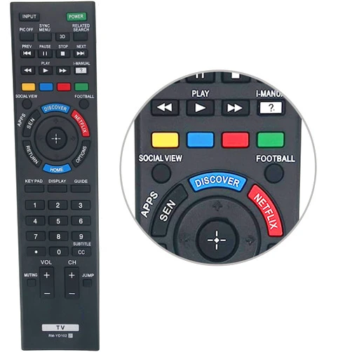 Smartby Universal RM-YD102 Remote Control for Sony Smart LED HDTV Television with 3D Button, Discover & Netflix Button (1-492-766-11)
