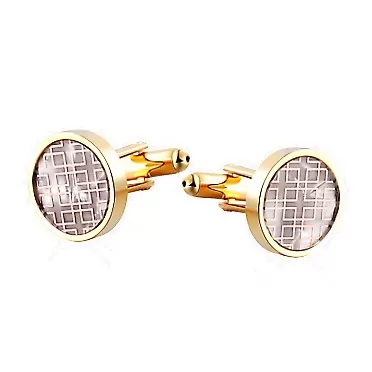 Aooaz Sterling Silver Cufflinks for Men, Cufflinks for Men Black and Silver Stainless Steel Gold Round Pattern Gifts for Men Husband Groomsmen