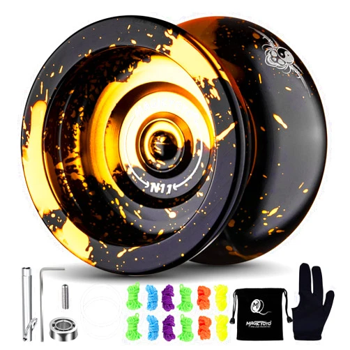 MAGICYOYO Dual Purpose Yoyo- Responsive Yoyo N11 & Unresponsive Yoyo Alloy YoYo with Yoyo Glove + Bag + Unresponsive Bearing Kit + 12 Yoyo Strings -Black Golden