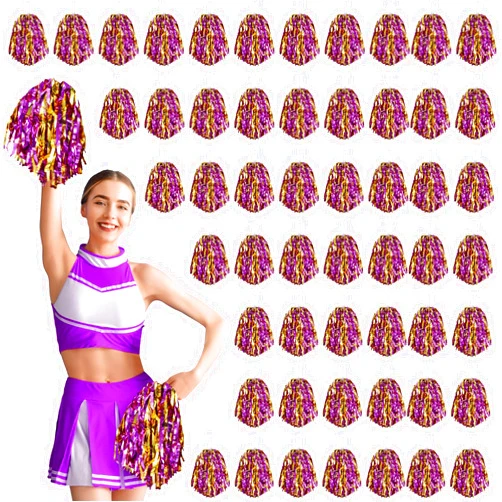 Halloscume 60 Pcs Cheerleading Pom Poms Cheering Pompoms Bulk Cheer Metallic Foil Pom with Baton Handle Plastic Poms Squad for Game Team Spirit Sports Dancing Basketball Club