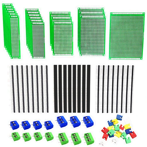 Sunxeke 103pcs Double Sided PCB Board Kit for DIY Soldering and Electronic Project Circuit Boards Compatible with Arduino Kits, 2.54mm Male and Female Header Connector