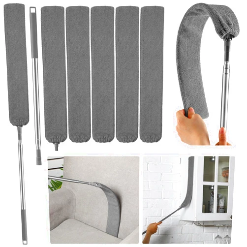 Mifoci 2 Pack Retractable Gap Dust Cleaner with Microfiber Dusting Cloths, Microfiber Duster with Extension Pole Dust Brush Gap Mop Under Refrigerator Cleaning Tool for Cleaning Dusting Fan Furniture