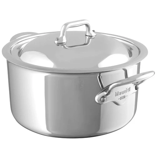 Mauviel M'Cook 5-Ply Polished Stainless Steel Stew Pan With Lid, And Cast Stainless Steel Handles, 9.2-qt, Made In France