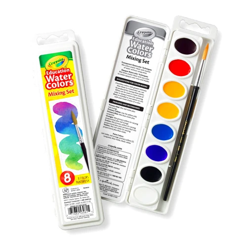 Crayola Watercolor Mixing Set with Taklon Paint Brush, 8 Paint Colors