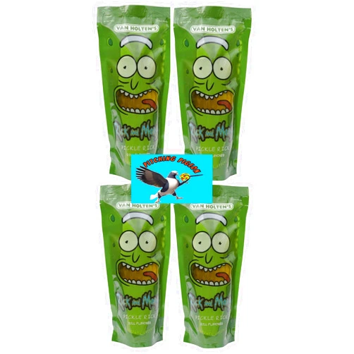 PITCHING PIGEON Van Holten's Pickles - Rick & Morty Pickle Rick 4 Count - Character Pickle-In-A-Pouch - Includes PITCHING PIGEON Brand Magnet