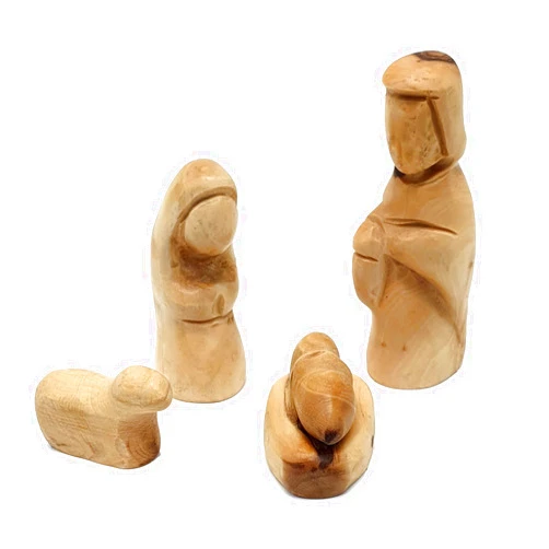 Zuluf Small Olive Wood Holy Family Figurines - Joseph, Mary, and Baby Jesus Nativity Scene Statue - Christmas Wooden Nativity Scene Tree Decor Set for Indoor Display