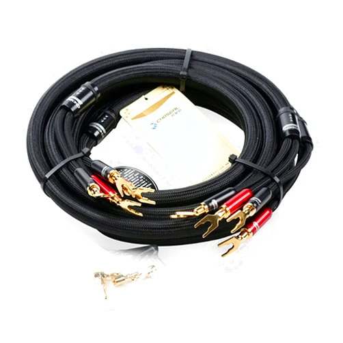 T-king Choseal 6N OCC Audiophile HiFi Speaker Cable 24K Gold-Plated Banana + U Plug OD16MMx2.5M (LB-5108)