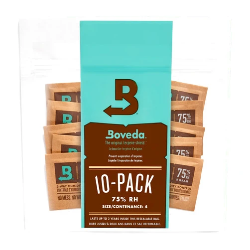 Boveda 75% Two-Way Humidity Control Packs For Storing Up to 5 Items – Size 8 – 10 Pack – For Small Non-Plastic Travel Cases – Moisture Absorbers – Humidifier Packs in Resealable Bag