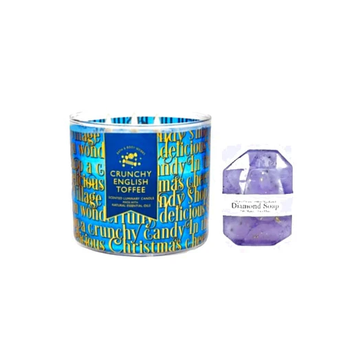 White Barn - Bath & Body Works- 3-Wick Scented Candle 14.5 OZ Burns 25-45 Hours with Diamond Soap Natural (Crunchy English Toffee)