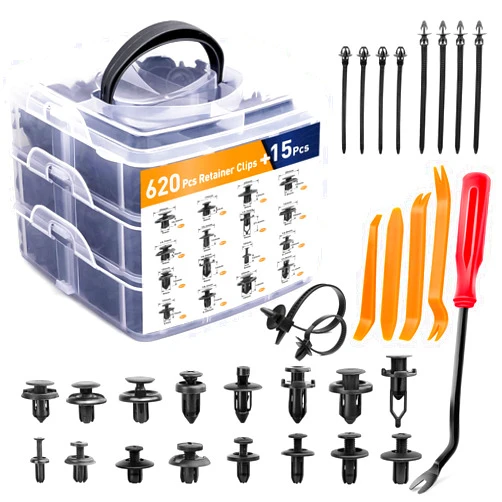 GOOACC 635Pcs Car Push Retainer Clips & Auto Fasteners Assortment -16 Most Popular Sizes Nylon Bumper Fender Rivets with 10 Cable Ties and Fasteners Remover for Toyota GM Ford Honda Acura Chrysler