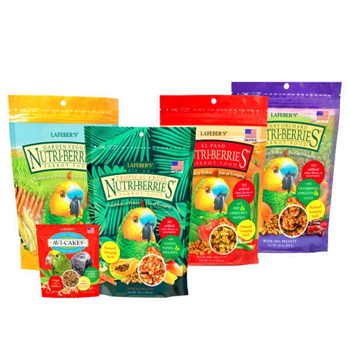 LAFEBER'S Nutri-Berries Pet Bird Food Variety Sampler Bundles, Made with Non-GMO and Human-Grade Ingredients, for Parrots, 10 oz. Each (4 Pk Bundle) with Free Avi-Cake Sample