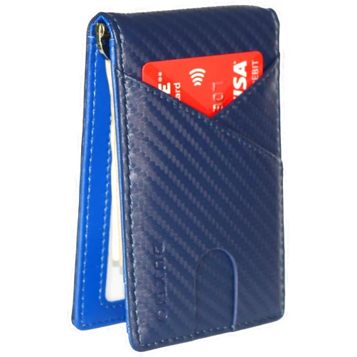 DUXTIO Mens Wallet Minimalist Wallet RFID Credit Card Holder with Money Clip Slim Front Pocket Bifold Wallets for Men (Blue)