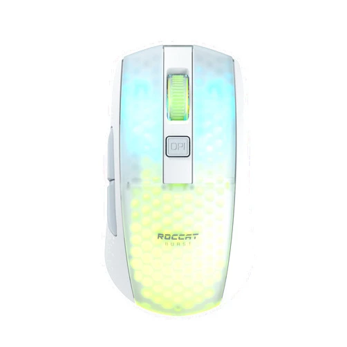 ROCCAT Burst Pro Air Lightweight Symmetrical Optical Wireless RGB Gaming Mouse with 19K DPI Optical Owl-Eye Sensor, Optical Switches, Titan Wheel, 81-Gram Weight – White