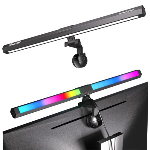 Quntis Monitor Light RGB Backlight, Eye-Care Dual Light Computer Light Bar Gaming Office Desk Lamp, 15 Modes Dimmable Backlight, 3 Color Temperature Adjustable Brightness, Ra95 Screen Light Bar
