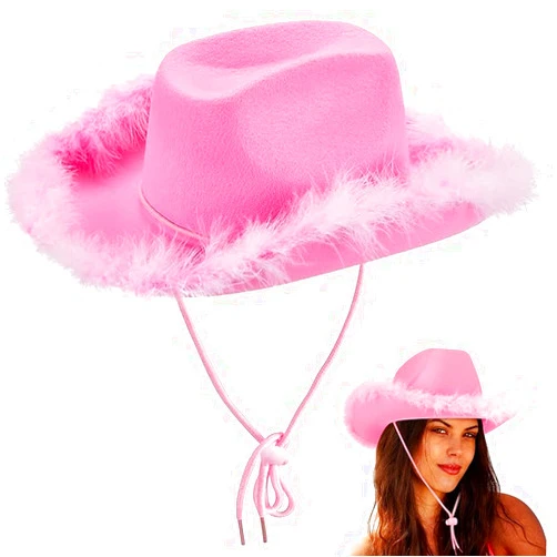 GODTRVA Cowboy Hat for Women Feather Cowgirl Hat Western Felt Cowgirl Hat Fluffy Fedora Hats for Party Costume Fancy Dress Up
