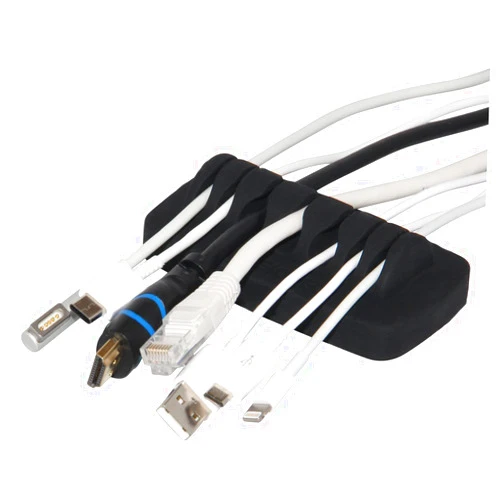 ENVISIONED Heaviest Cable Organizer on The Market! Compact and Weighted Desktop Cord Holder and Cable Organizer, Eco-Friendly Silicone, No Bad Smell, Bundled with 4 Reusable Cable Ties! (Black)