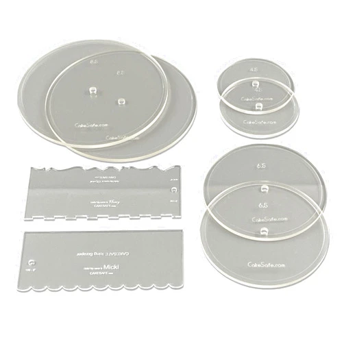CAKESAFE Bare Necessities Cake Decorating Acrylic Disk Kit – 3 Sets -Round 4.5”, 6.5” and 8.5” Disk Sets (2 disks per size), 2-8