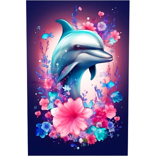 SNIVEX DIY 5D Vintage Oil Painting Diamond Painting Kit for Adults - Round Diamond Dolphin Leaping from Flowers Diamond Painting, Fine Cross Stitch Crafts for Bedroom Wall Decor Gifts (12x14inch)