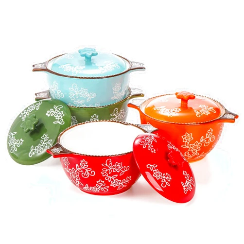 AVLA 4 Pack Ceramic Soup Bowls with Lid and Double Handles, 22 OZ French Onion Soup Crock, Small Casserole Dish for Oven, Mini Cocotte Set Baking Ramekins for Stews, Cereal, Oatmeal or Pasta