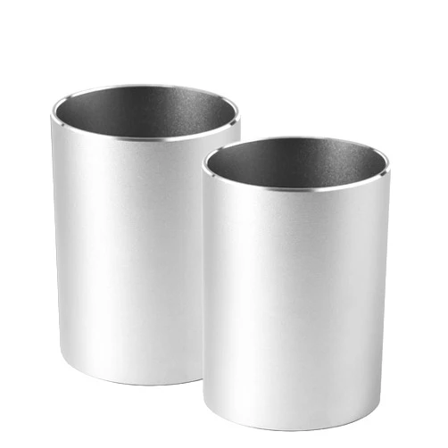 Boershun Desk Pencil Holder, Pencil Cup for Desk, Aluminum Aesthetic Pen Holder, Makeup Brush Holder, Pen Organizer for Modern Desk Accessories, 3.15 x 4.0 In, 2PCS, Silver