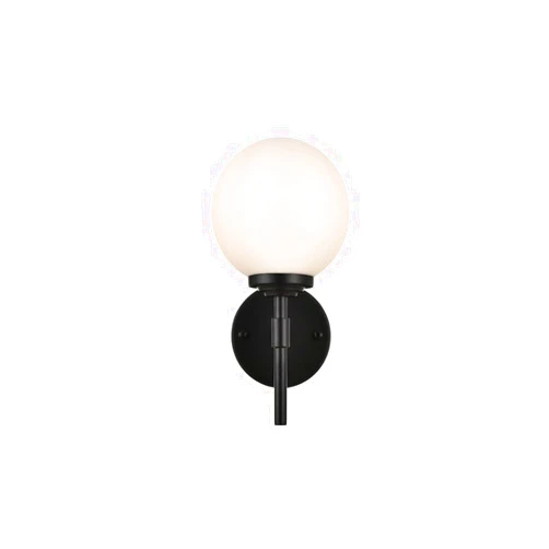 Living District Ansley 1-Light Iron & Glass Bath Sconce in Black/Frosted White