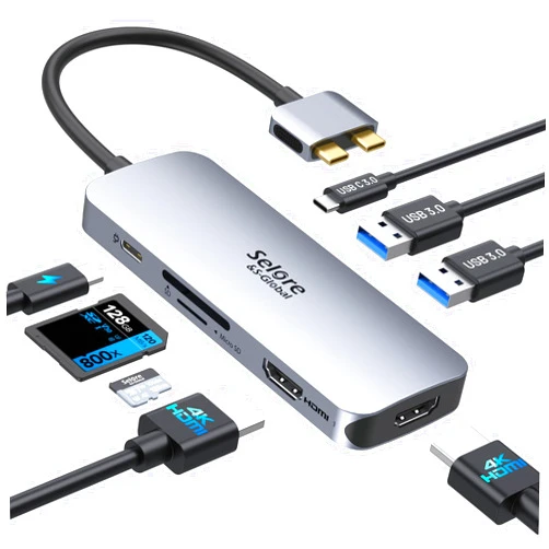 Selore&S-Global Selore Docking Station for MacBook Pro Air, USB C Hub for MacBook,Dual HDMI Adapter for USB for MacBook,Docking Station Dual Monitor for MacBook Pro Air with Dual HDMI,USB C,2 USB A,PD,SD/TF Reader