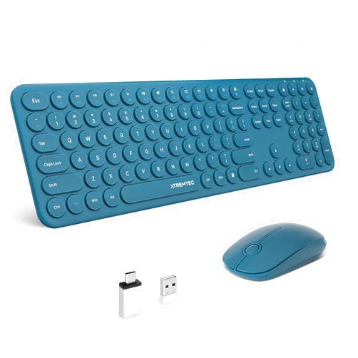 XTREMTEC 2.4G Full Size Wireless Keyboard Mouse Combo, Ultra Slim Silent Cute Computer Keyboard with USB Receiver for Windows, OS, PC, Mac, Tablet (Blue)