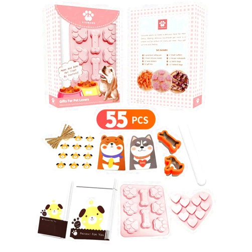 YIGWANG 55 Pcs Dog Lovers Gifts - Make Your Own Dog Treats Kit, Including Bone Cookie Cutter, Silicone Molds, Treat Bags