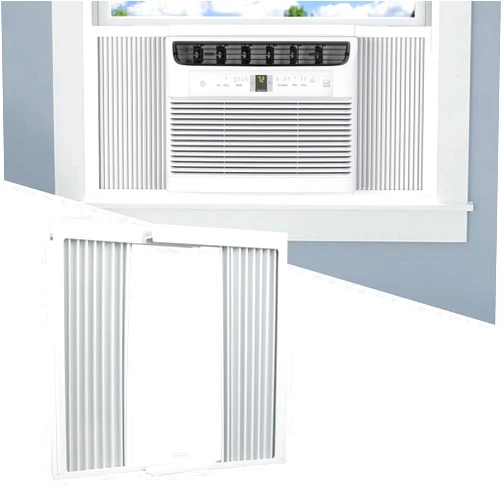 Memrita Window AC Side Panels with Frame Set,Air Conditioner Accordion Filler Curtain Replacement for Window AC Units,Fits Most 10,000 BTU Units,White,2 Pack