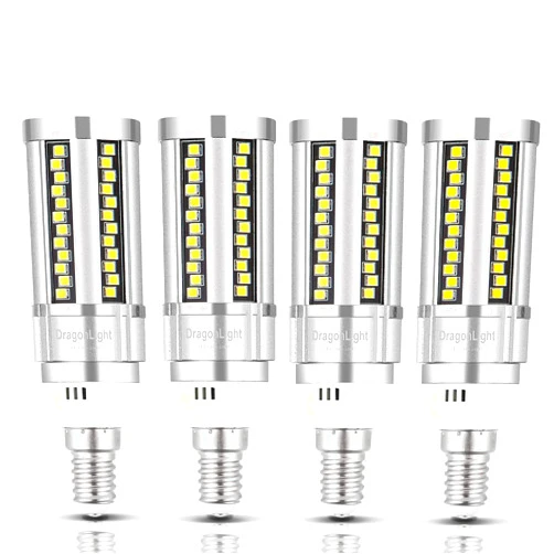 DragonLight 15W Super Bright Corn LED Light Bulbs (150 Watt Equivalent) - E12 Small Base LED Candelabra Lamp - 6000K Daylight 1,800 Lumens Non-dimmable LED Chandelier Bulb, Pack of 4
