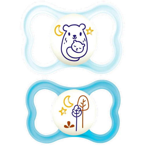 MAM Air Night Pacifiers (1 Sterilizing Pacifier Case), MAM Sensitive Skin Pacifier 6+ Months, Glow in the Dark Pacifier, Best Pacifier for Breastfed Babies, Baby Boy Pacifiers, 6-16 - 2 Ct (Pack of 1)