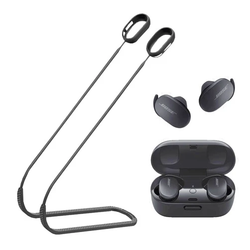 ULITIQ Strap Compatible with Bose QuietComfort Earbuds only, Sports Silicone Earbuds Lanyard, Anti Lost Straps Accessories, Neck Rope Cord Soft, Holder Connector, (Black)