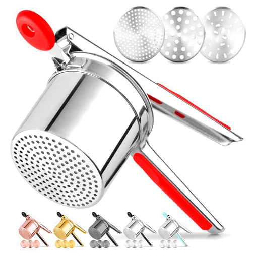 Zulay Kitchen Premium Large 15oz Potato Ricer, Heavy Duty Professional Stainless Steel Potato Masher and Ricer Kitchen Tool, Press and Mash Kitchen Gadget - Red and Silver