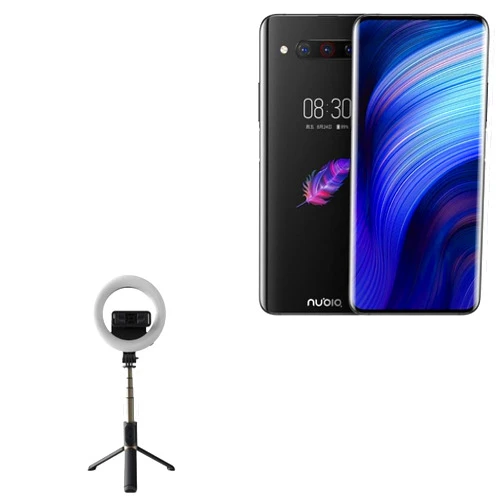 BoxWave Stand and Mount Compatible with ZTE Nubia Z20 - RingLight SelfiePod, Selfie Stick Extendable Arm with Ring Light - Jet Black