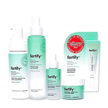 Fortify Skincare Fortify Value Set - Natural Germ-Fighting Skincare - De-Puffing Eye Cream, Protecting Facial Mist, Purifying Cleanser, Moisturizing Serum, and Nourishing Moisturizer