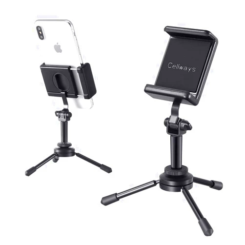 Cellways Cell Phone Tripod Adaptor + Mini Tripod: 360 Degree Rotating Holder Tripod Mount for Portrait and Landscape Mode, Universal Clip for All iPhone Models and Most of Other Cell Phones