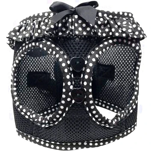DOGGIE DESIGN Choke Free Harness - Black and White Polka Dot (Medium)