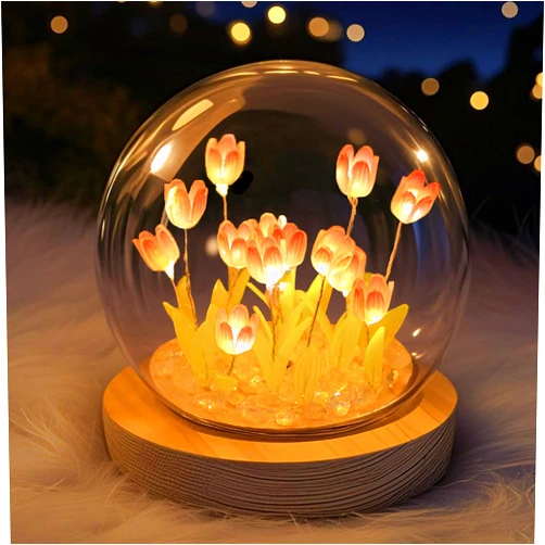 Lifnatty Mothers Day Gifts for Mom from Daughter Son - Tulips Flower Lamp Gifts for Girlfriend Wife, Tulips Artificial Flowers Night Light, Bedroom Decor for Women, Light Up Pink Tulip in A Glass Dome