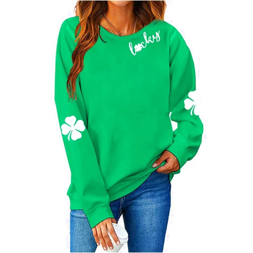 COLORFUL BLING St Patricks Day Sweatshirts for Women Lucky Clover Sweater Irish Shamrock Casual Long Sleeve Pullover Top