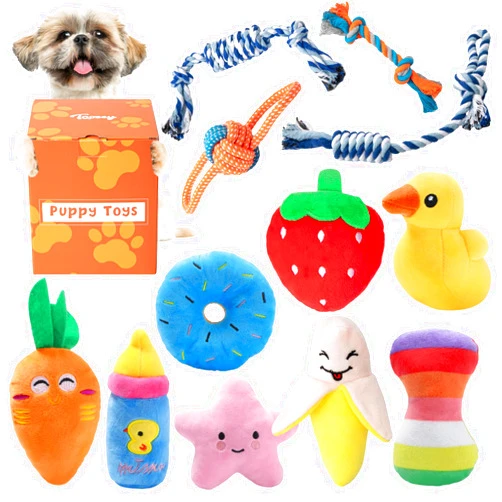 Toozey 12 Pack Puppy Teething Toys for Small Dogs - Plush Squeaky & Rope Chew Set Bundle, Safe Durable and Non-Toxic for Interactive Play and Dental Health