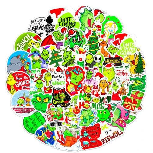 Drtupe Christmas Stickers, 50 Pcs Waterproof Vinyl Decals for Water Bottle, Laptop, Skateboard, Multi Color, Holiday Gift for Kids/Teens/Adults