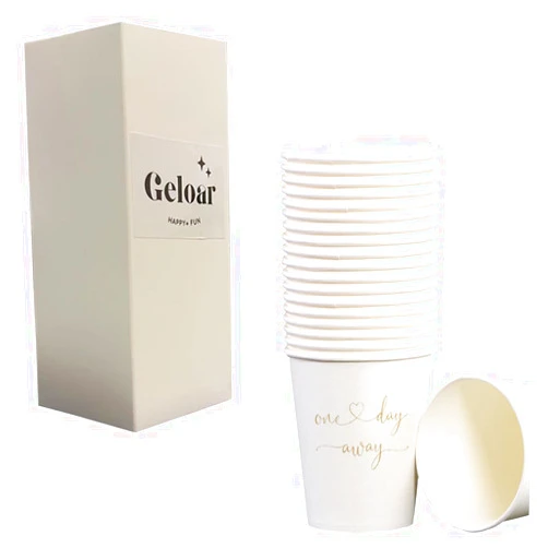Geloar One Day Away Rehearsal Dinner Party Cups, 20 Pack 9oz Gold One Day Away Disposable Paper Party Cups for Rehearsal Dinner Wedding (One Day Away Cups)