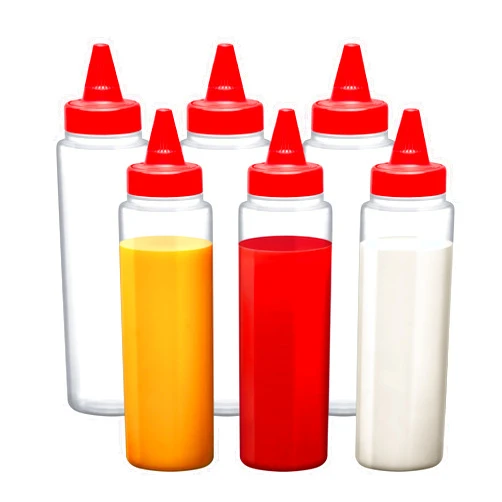 Amazing Abby 8-Ounce Plastic Squeeze Bottles (Set of 6), Reusable Condiment Bottles, BFA-Free, Dishwasher-Safe, Perfect for Ketchup, Mustard, Mayonnaise, Sauces, Condiments, Dressings, and More