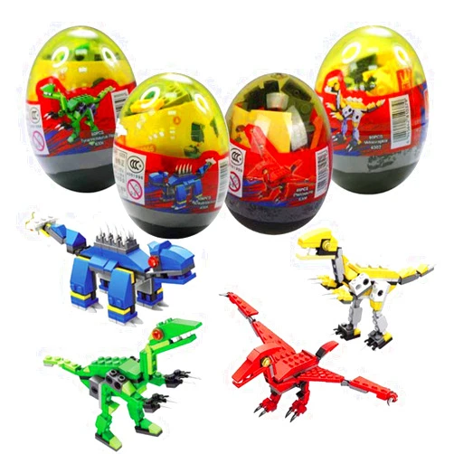 Anditoy 4 Pack Dinosaur Building Blocks Toys in Jumbo Eggs for Kids Boys Girls Easter Basket Stuffers Fillers Gifts Party Favors
