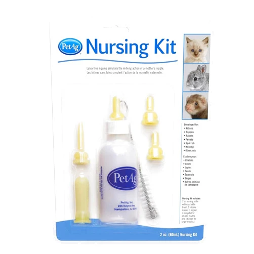PetAg Pet-Ag Nursing Kit - 2 oz - Promotes the Natural Feeding of Liquids to Baby Animals - Each Kit Includes 2 oz. Bottle with Cap, 5 Nipples & Cleaning Brush