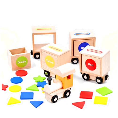 Lexza Wooden Magnetic Train Playset, Shape and Color Recognition Color Wooden Train, Montessori Toys, Color Sorting Toys for Toddlers 1-3 Years Old，Shape Sorter Toddler Train