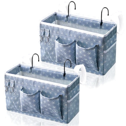 Kanrichu 2pcs Bedside Caddy Hanging Storage Bag, Organizer Baskets with Pockets for Bunk Bed Shelf and Hospital Beds, Loft & Dorm Rooms Chair Bed Rails Accessories (Bedside bag-Star)